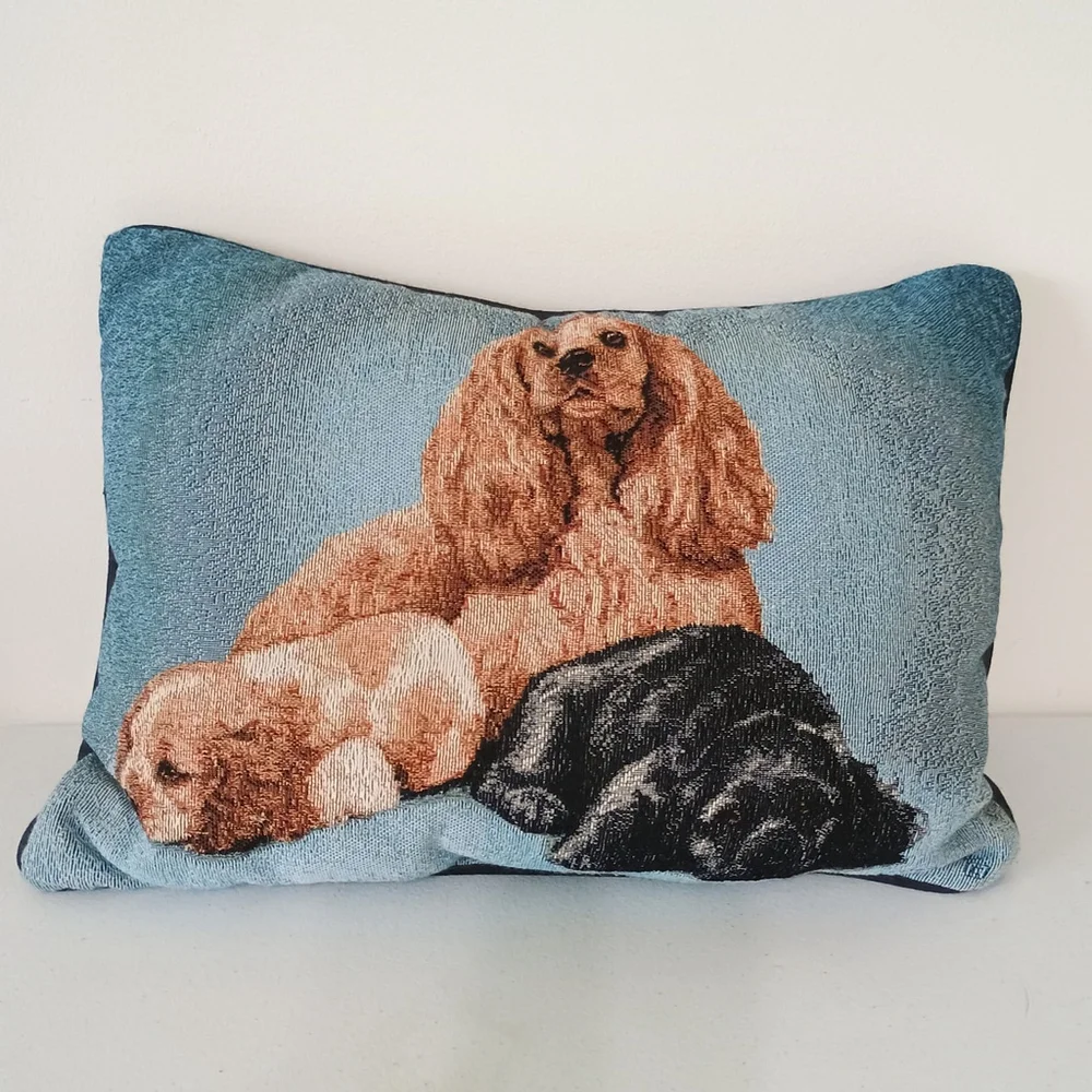 Linda Picken Tapestry Throw Pillow Cocker Spaniel Mother & Puppies 12